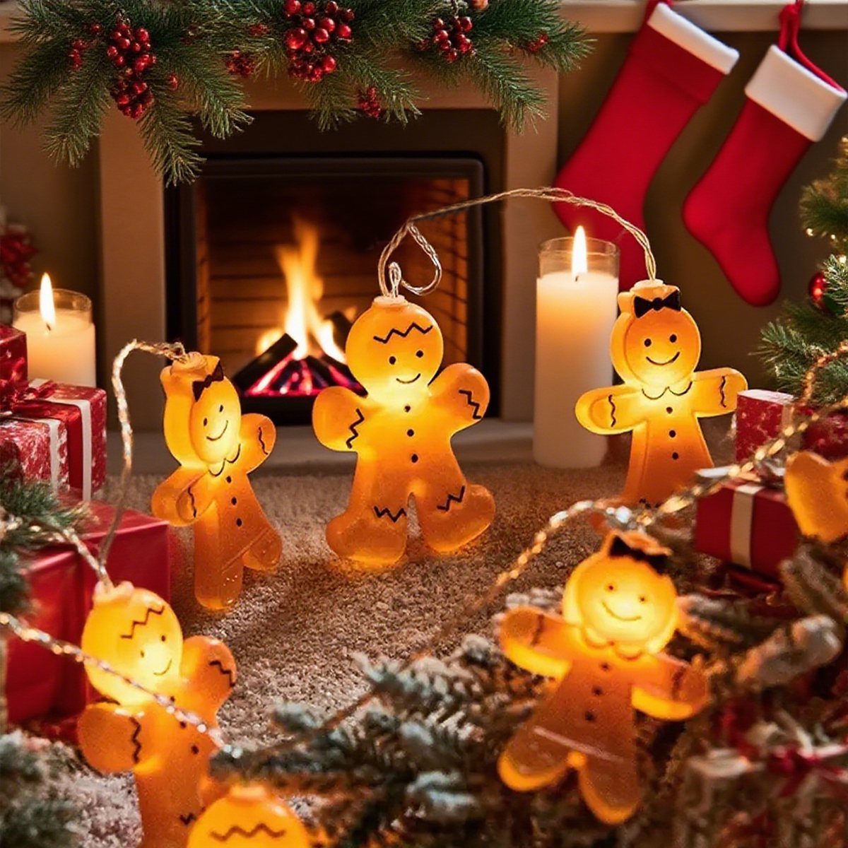 Christmas Light String for Home Decor, Blow Molded Gingerbread Man LED Decorative Light, Window Party Indoor Decoration