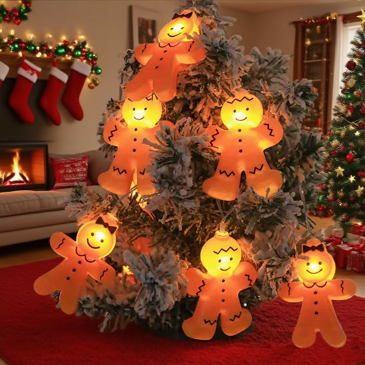 Christmas Light String for Home Decor, Blow Molded Gingerbread Man LED Decorative Light, Window Party Indoor Decoration
