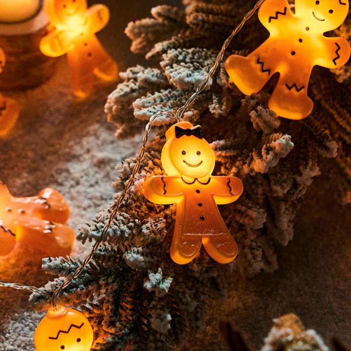 Christmas Light String for Home Decor, Blow Molded Gingerbread Man LED Decorative Light, Window Party Indoor Decoration