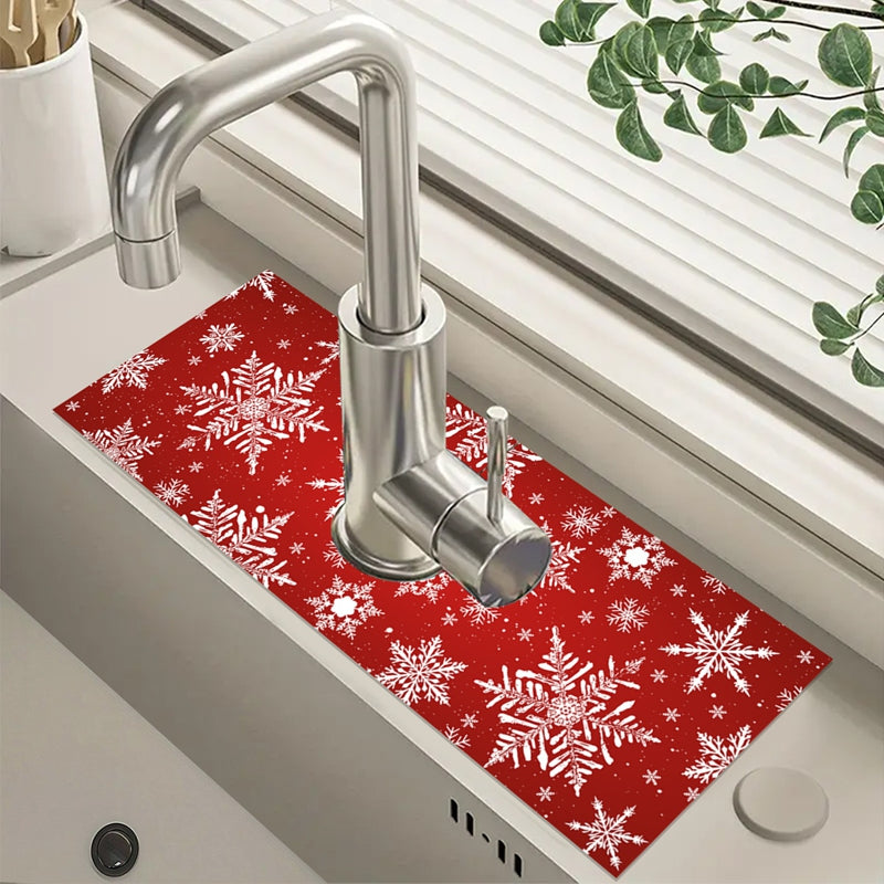 Merry Christmas Kitchen Mat, Absorbent Sink Faucet Mats, Navidad Decorations for Home, Christmas Pendant Ornaments