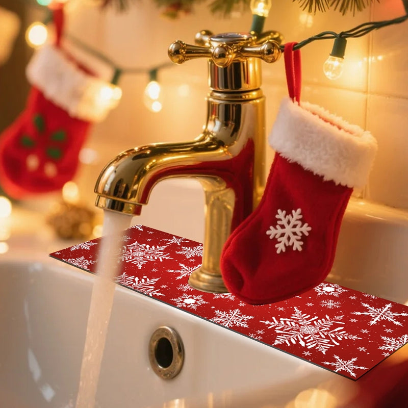 Merry Christmas Kitchen Mat, Absorbent Sink Faucet Mats, Navidad Decorations for Home, Christmas Pendant Ornaments