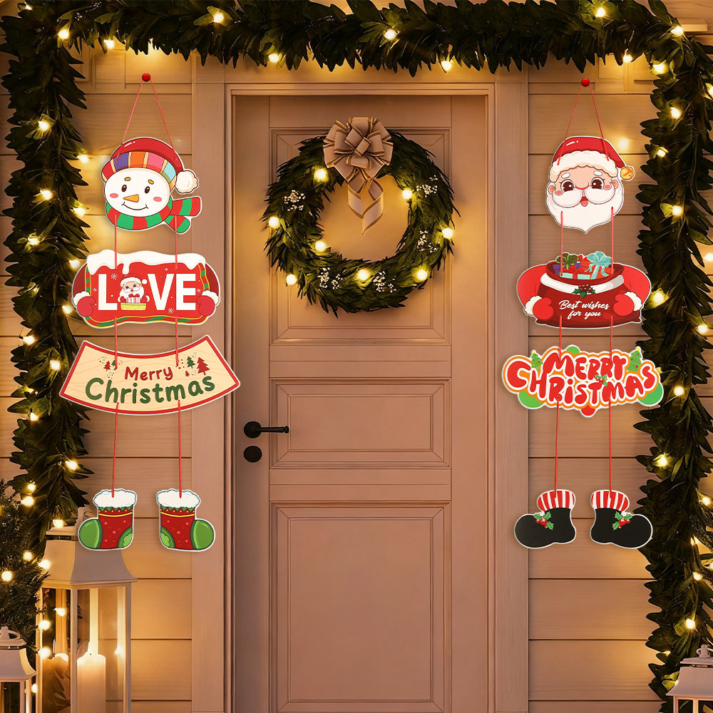 Christmas Decoration Hanging Door Banner, Santa Claus Snowman Pendant, Festive Design for Home Decor Outdoor
