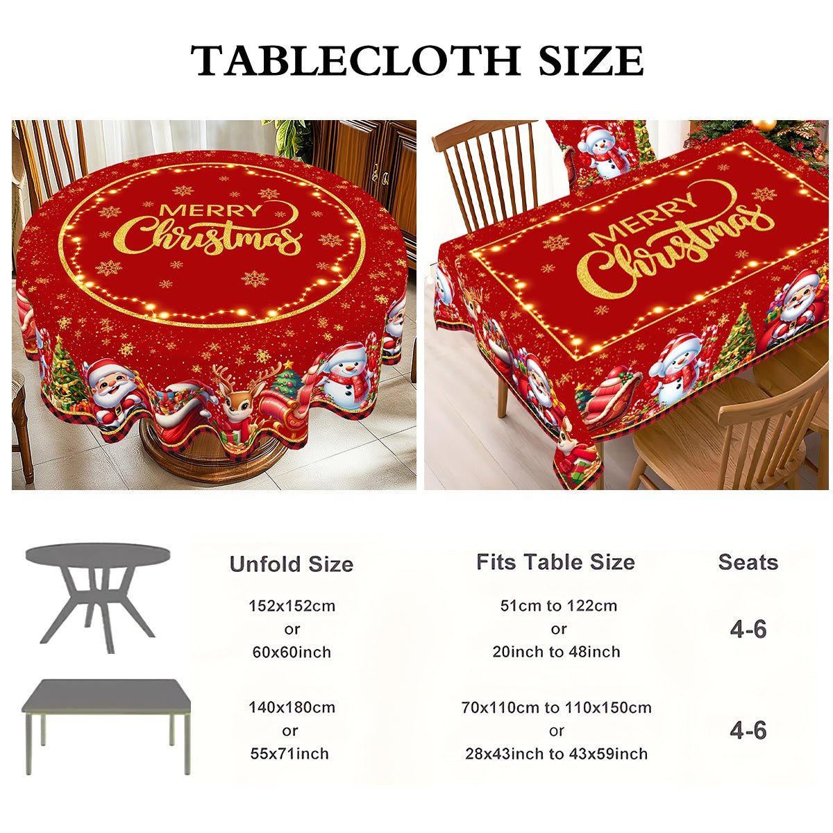 Santa Claus Tablecloth, Christmas Table Decor, Christmas Party Decoration, Navidad Table Cover, Natal and New Year Gift
