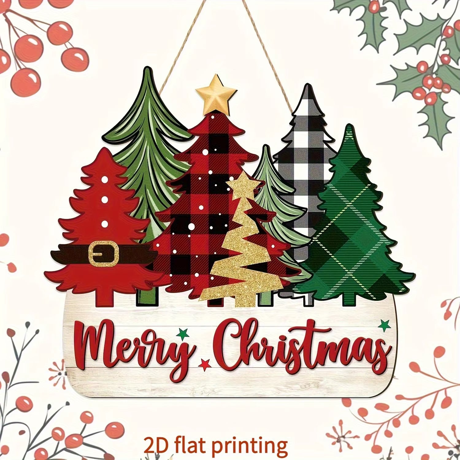 Traditional 2D Flat Print Wooden Santa Claus Christmas Decoration Merry Christmas Wall Mounted Holi 1