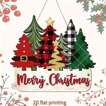 Traditional 2D Flat Print Wooden Santa Claus Christmas Decoration Merry Christmas Wall Mounted Holi 1