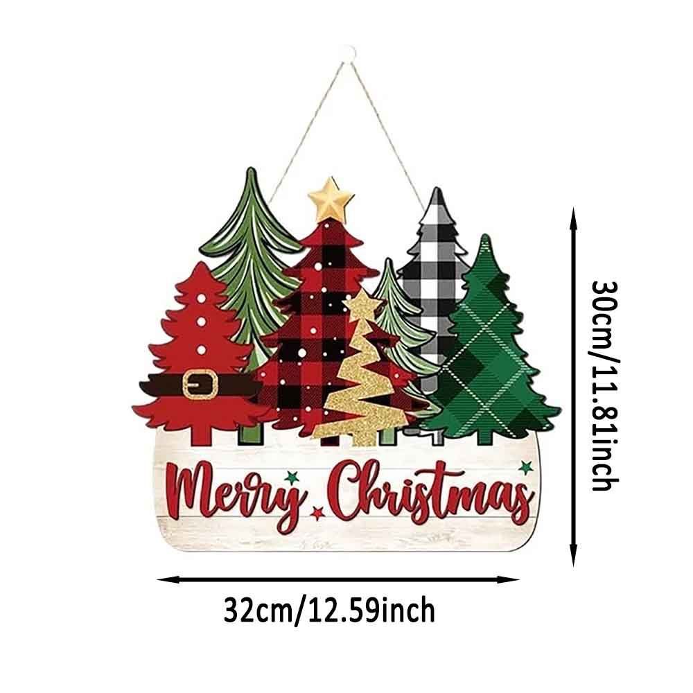 Traditional 2D Flat Print Wooden Santa Claus Christmas Decoration Merry Christmas Wall Mounted Holi 3
