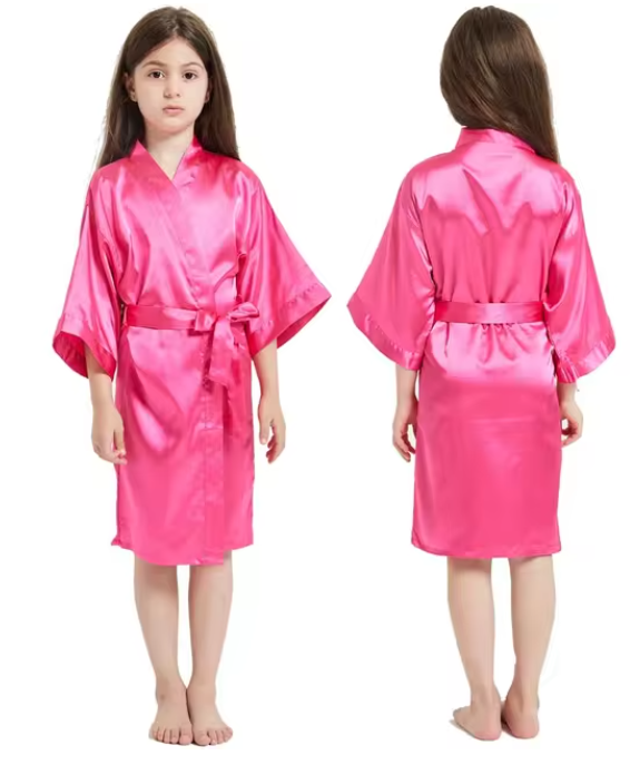 Girls Satin Kimono Robe, Pink Bathrobes for Girls Nightwear, Kids Sleepwear for Summer, Wedding and Spa Party Dress