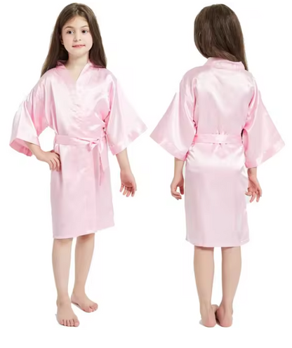 Girls Satin Kimono Robe, Pink Bathrobes for Girls Nightwear, Kids Sleepwear for Summer, Wedding and Spa Party Dress