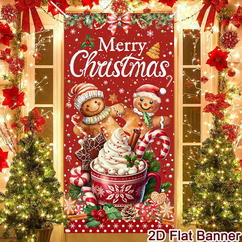 Christmas Porch Door Banner, Merry Christmas Hanging Ornament, Navidad Noel Home Flag, Holiday Decoration, New Year Gift