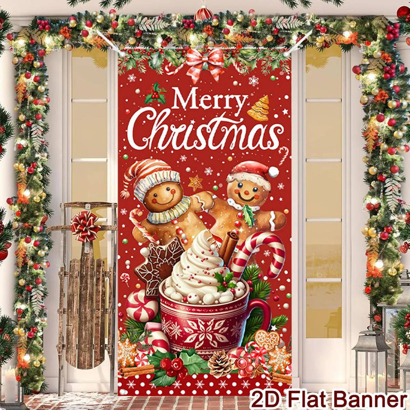 Christmas Porch Door Banner, Merry Christmas Hanging Ornament, Navidad Noel Home Flag, Holiday Decoration, New Year Gift