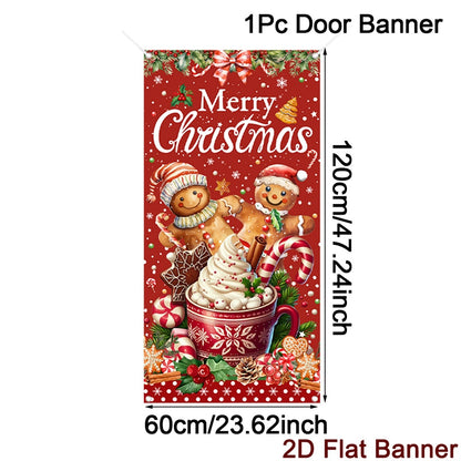 Christmas Porch Door Banner, Merry Christmas Hanging Ornament, Navidad Noel Home Flag, Holiday Decoration, New Year Gift