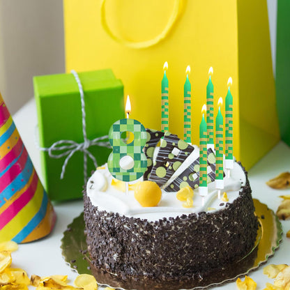 Pixel Theme Birthday Candles Green My World Cake Toppers Video Game Party Decoration Digital Number 2