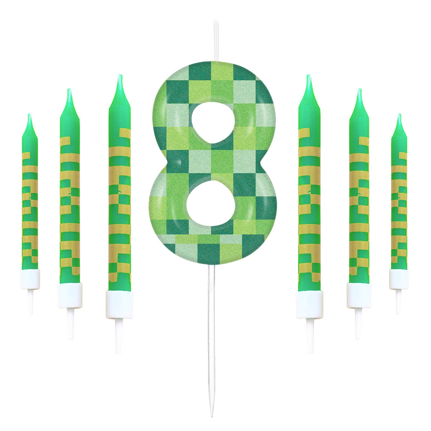 Pixel Theme Birthday Candles Green My World Cake Toppers Video Game Party Decoration Digital Number 5