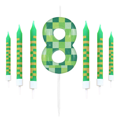 Pixel Theme Birthday Candles Green My World Cake Toppers Video Game Party Decoration Digital Number 5