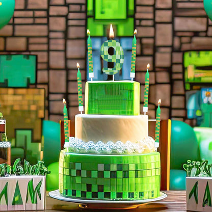 Pixel Theme Birthday Candles Green My World Cake Toppers Video Game Party Decoration Digital Number 3