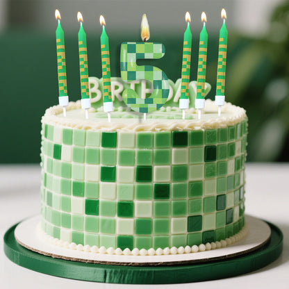 Pixel Theme Birthday Candles Green My World Cake Toppers Video Game Party Decoration Digital Number 4