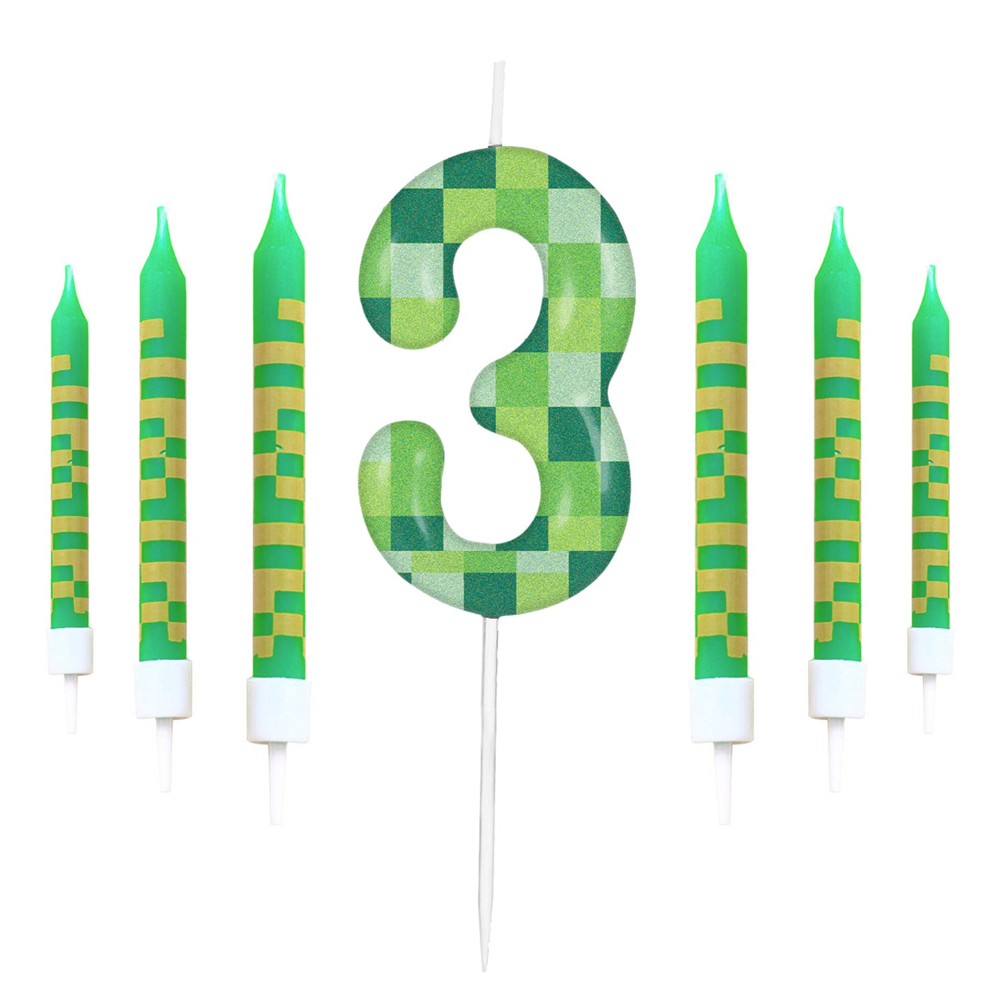 Pixel Theme Birthday Candles Green My World Cake Toppers Video Game Party Decoration Digital Number 6