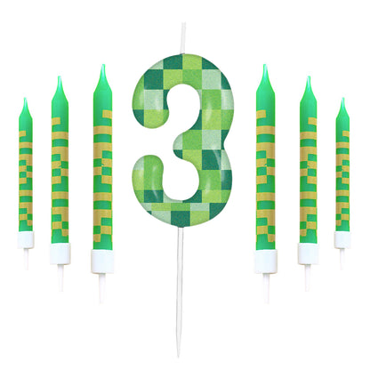 Pixel Theme Birthday Candles Green My World Cake Toppers Video Game Party Decoration Digital Number 6