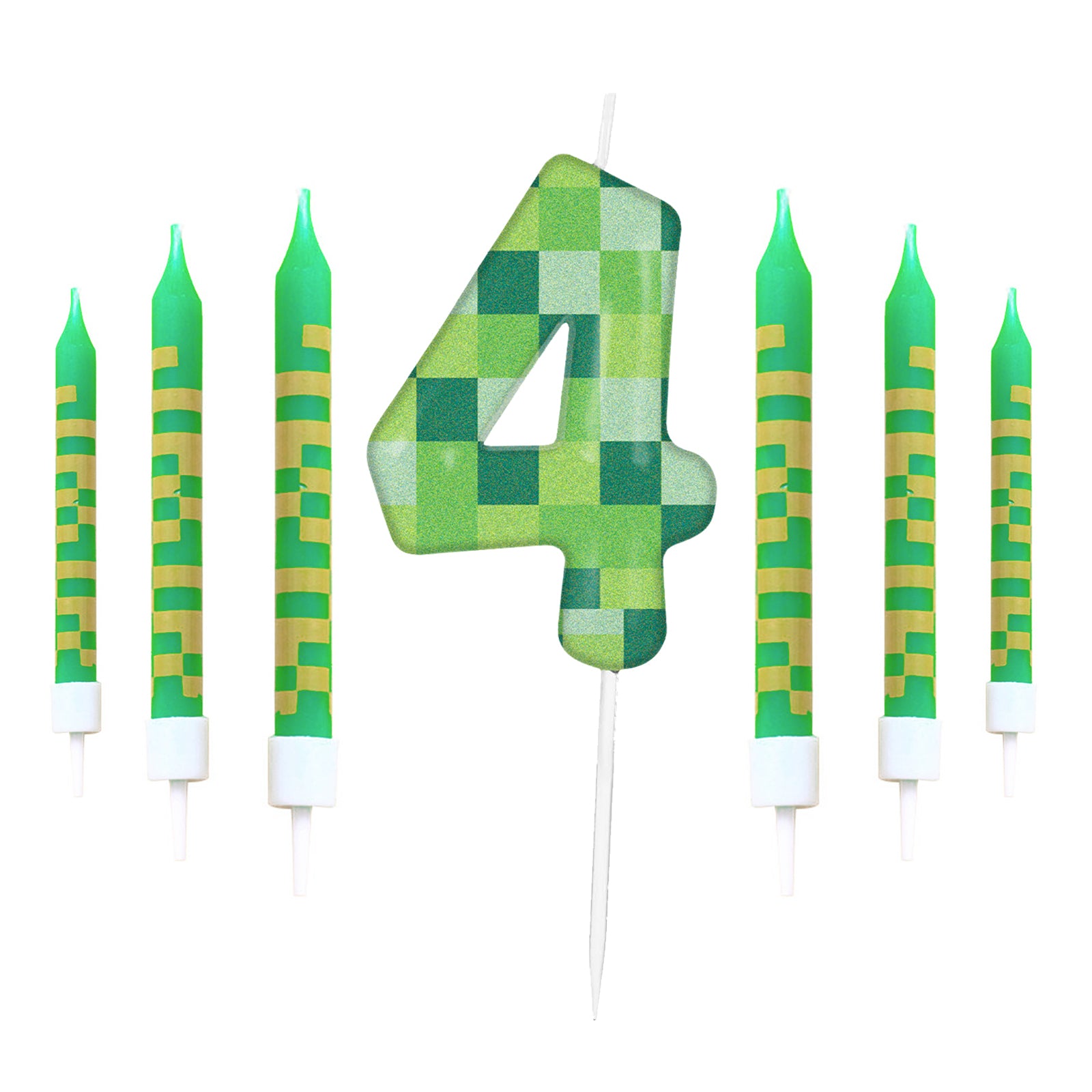 Pixel Theme Birthday Candles Green My World Cake Toppers Video Game Party Decoration Digital Number 7