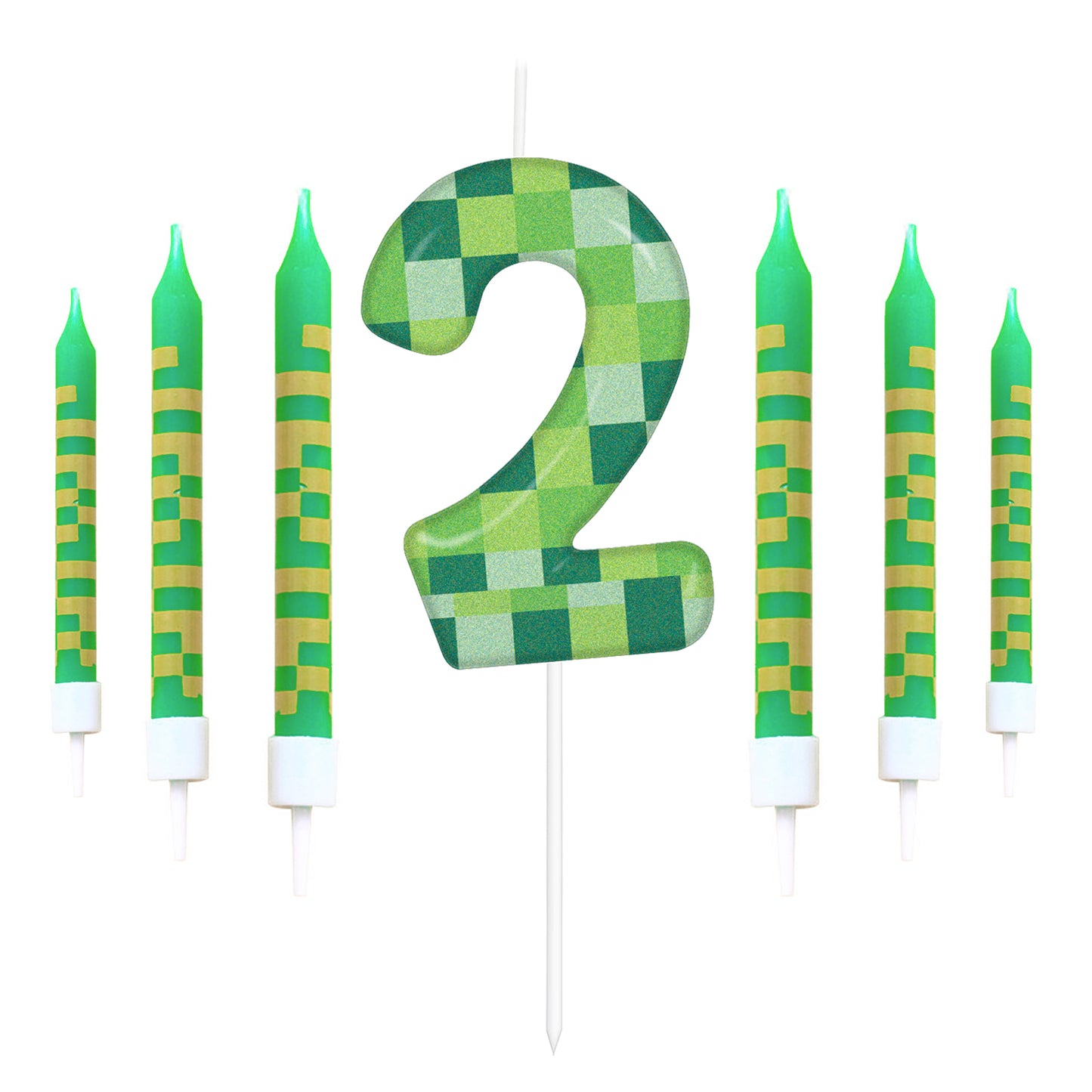 Pixel Theme Birthday Candles Green My World Cake Toppers Video Game Party Decoration Digital Number 8