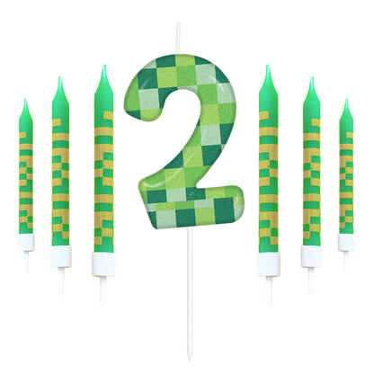 Pixel Theme Birthday Candles Green My World Cake Toppers Video Game Party Decoration Digital Number 8