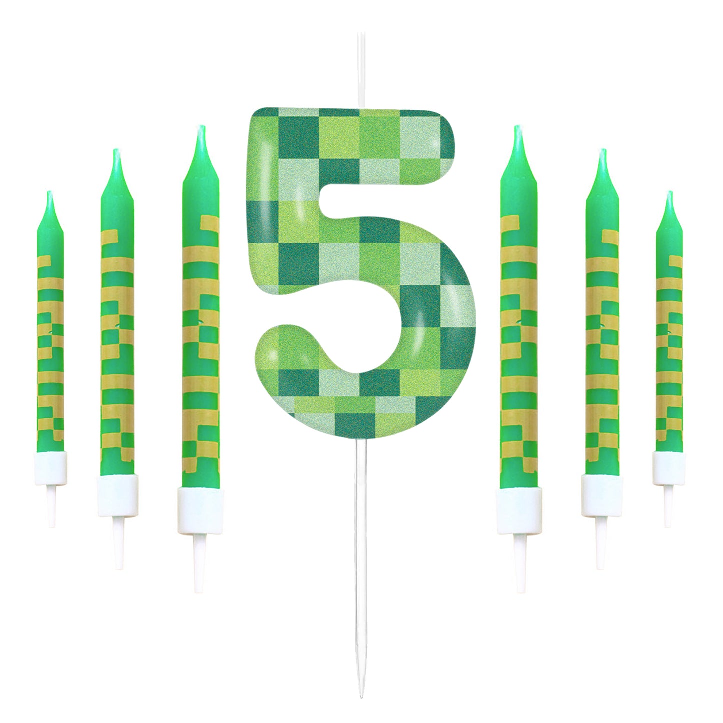 Pixel Theme Birthday Candles Green My World Cake Toppers Video Game Party Decoration Digital Number 9