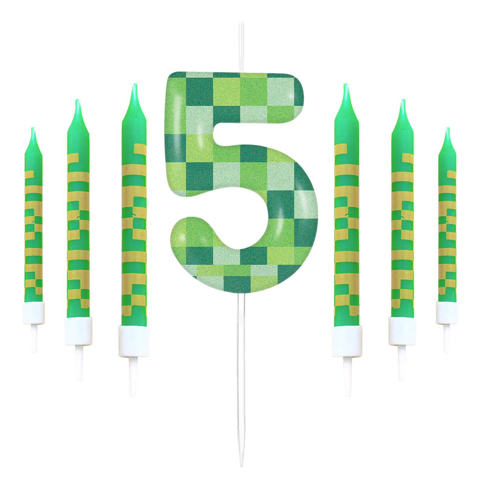 Pixel Theme Birthday Candles Green My World Cake Toppers Video Game Party Decoration Digital Number 9