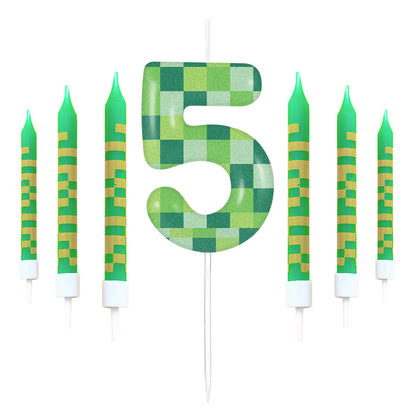 Pixel Theme Birthday Candles Green My World Cake Toppers Video Game Party Decoration Digital Number 9