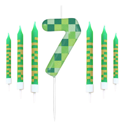 Pixel Theme Birthday Candles Green My World Cake Toppers Video Game Party Decoration Digital Number 10