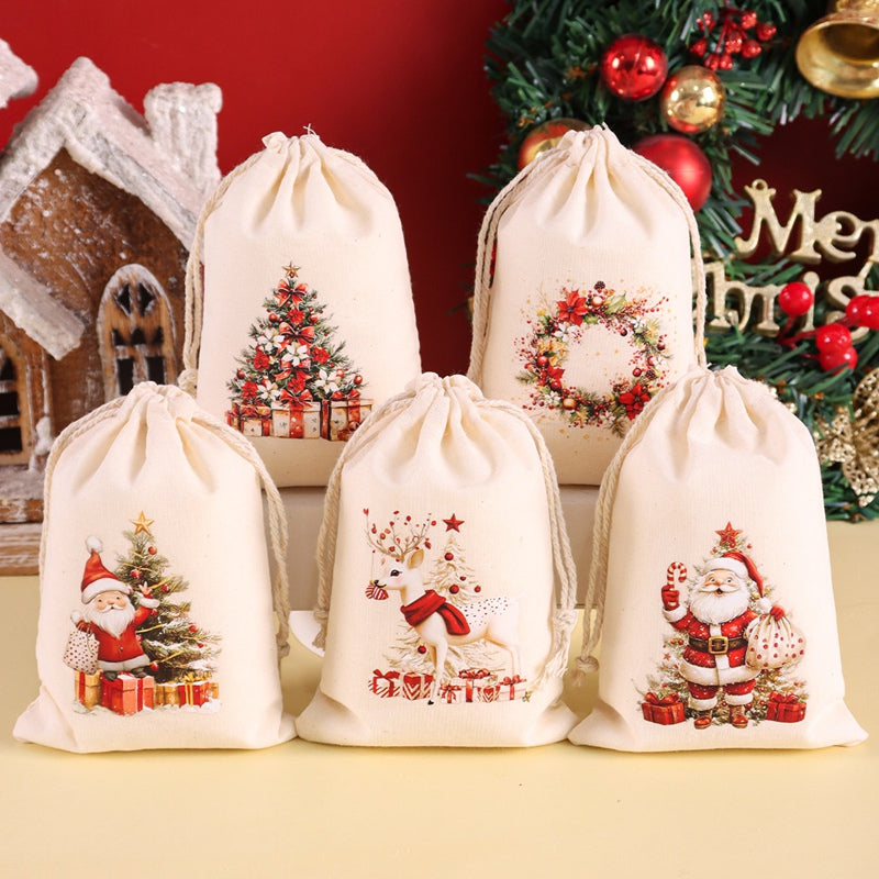 Burlap Gift Bags, Christmas Linen Drawstring, Candy Biscuits Pouchs, New Year Gift, Home Decor, Navidad Natal