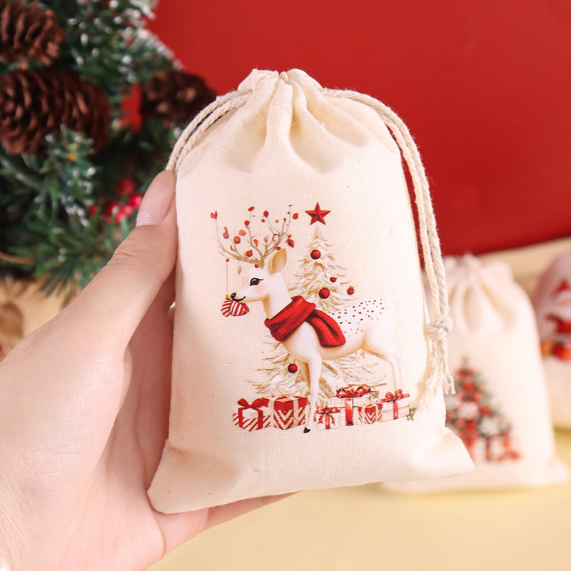 Burlap Gift Bags, Christmas Linen Drawstring, Candy Biscuits Pouchs, New Year Gift, Home Decor, Navidad Natal