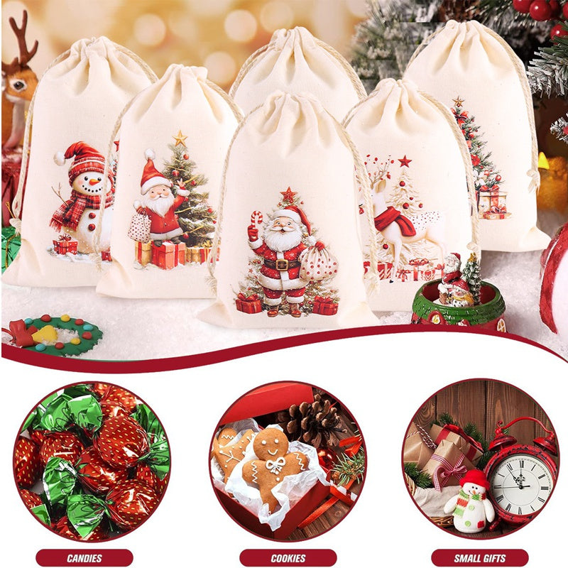 Burlap Gift Bags, Christmas Linen Drawstring, Candy Biscuits Pouchs, New Year Gift, Home Decor, Navidad Natal