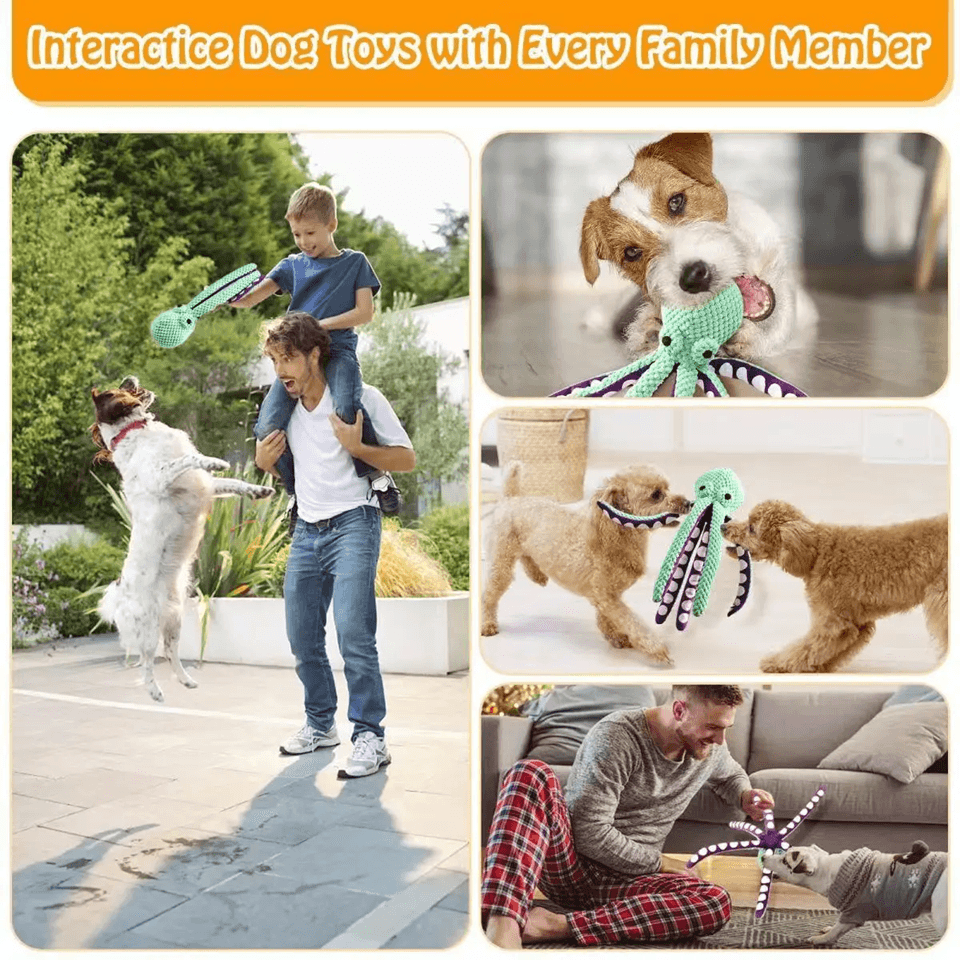 SnugglePup Plush Octopus Interactive Dog Toy With Squeaker Sound 3