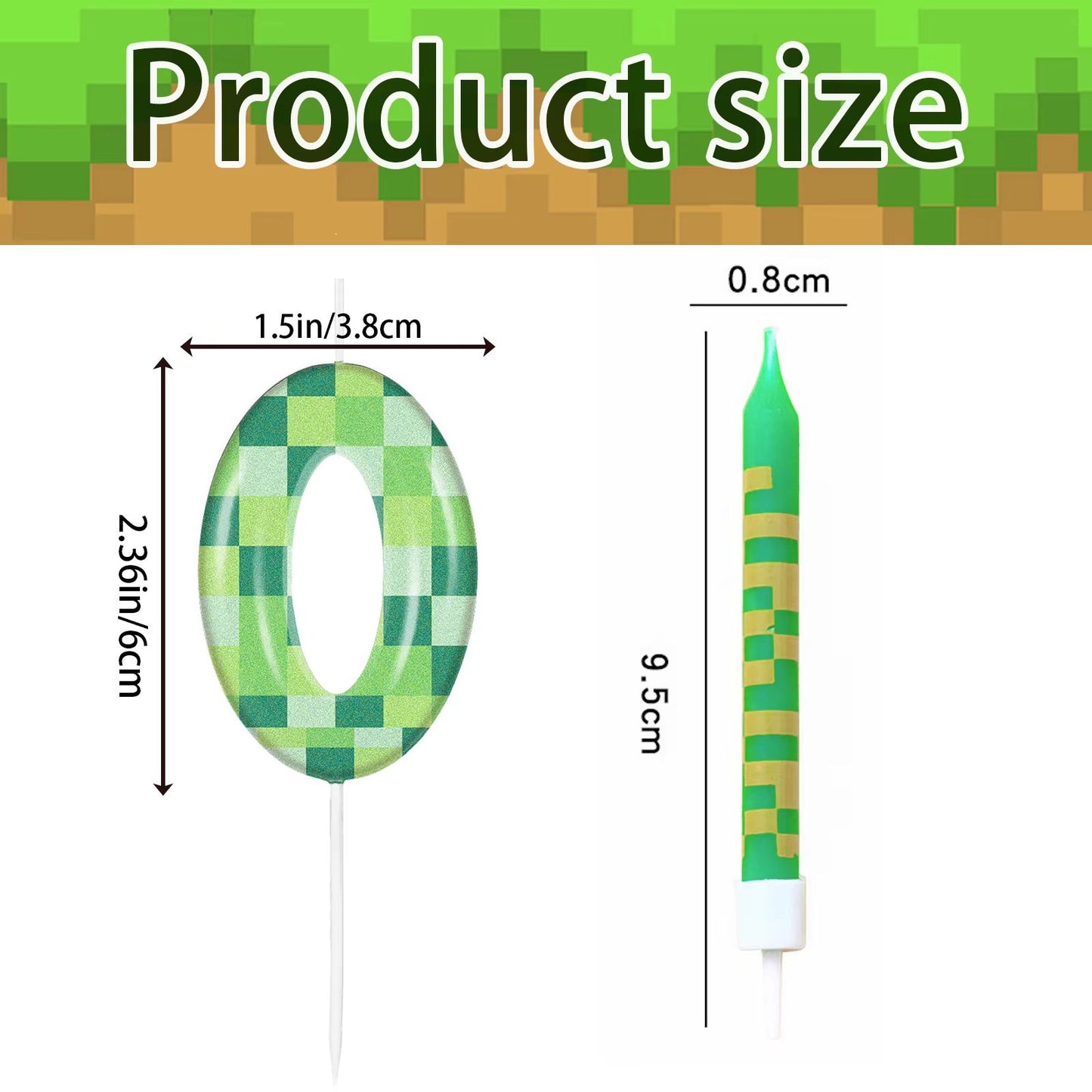 Pixel Theme Birthday Candles Green My World Cake Toppers Video Game Party Decoration Digital Number 15