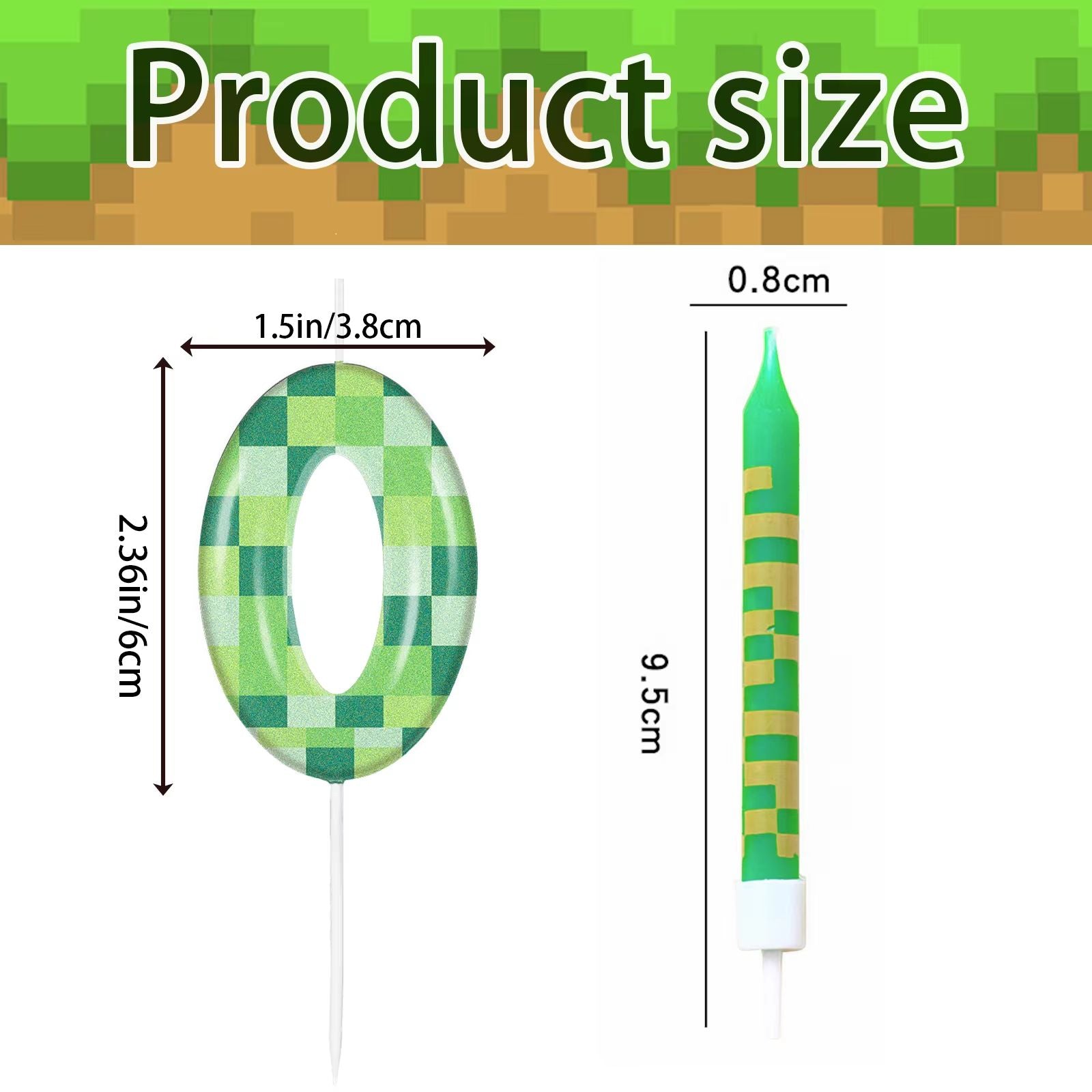 Pixel Theme Birthday Candles Green My World Cake Toppers Video Game Party Decoration Digital Number 15