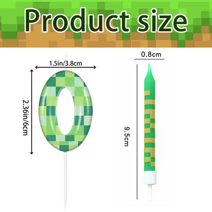 Pixel Theme Birthday Candles Green My World Cake Toppers Video Game Party Decoration Digital Number 15