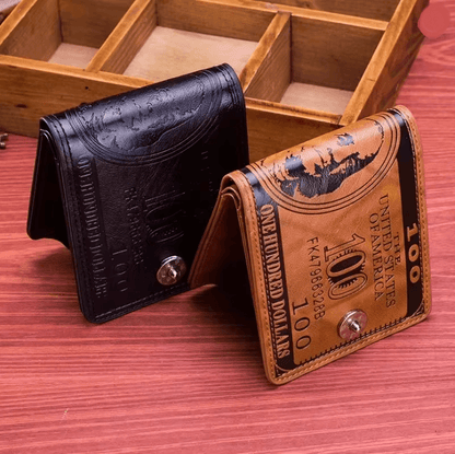 CashLux Mens Leather Wallet with Zipper and Dollar Pattern Design