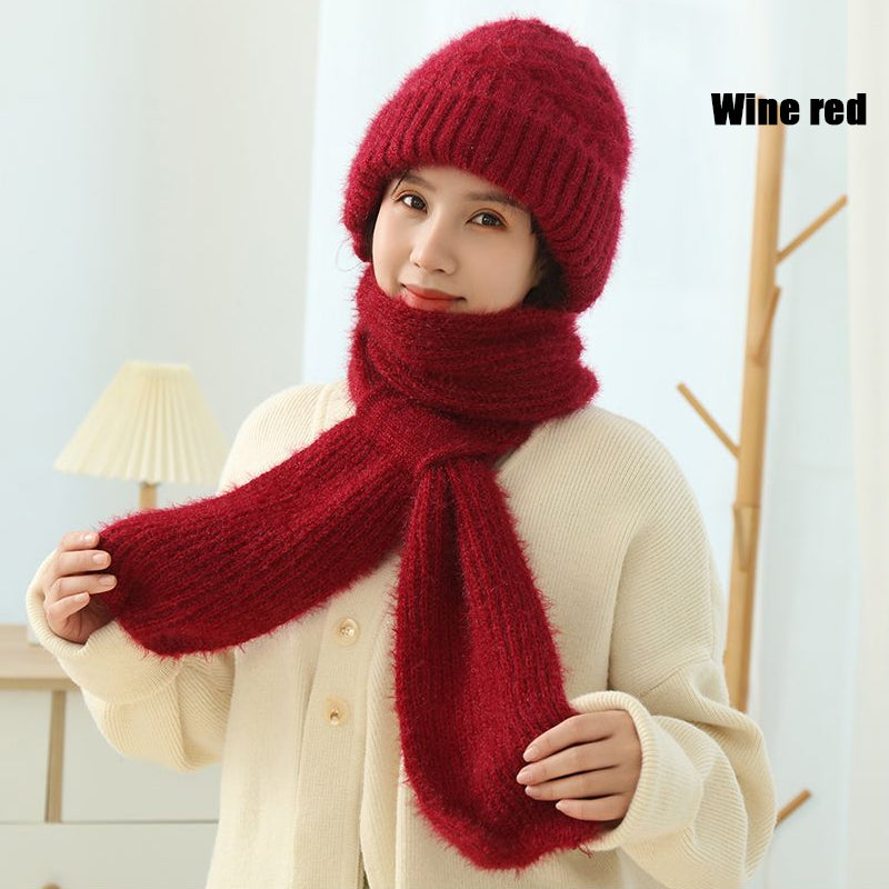 Womens Winter Knitted Hat, Scarf One Piece, Double Warm Padded Beanie, Thickened Wind Proof Snow Hat