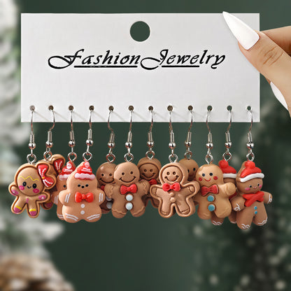 New Christmas Gift Jewelry, Resin Dangle Earrings, Cute Cartoon Gingerbread, Santa, Penguin, Christmas Tree for Women