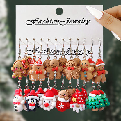 New Christmas Gift Jewelry, Resin Dangle Earrings, Cute Cartoon Gingerbread, Santa, Penguin, Christmas Tree for Women