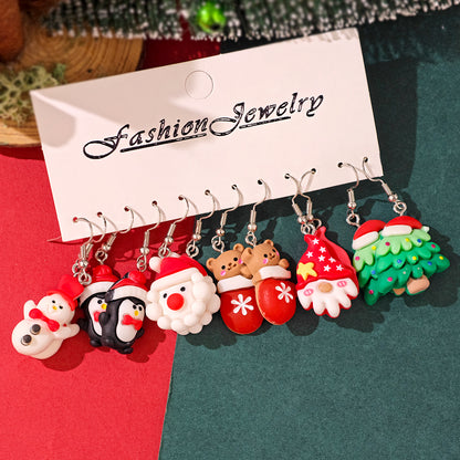New Christmas Gift Jewelry, Resin Dangle Earrings, Cute Cartoon Gingerbread, Santa, Penguin, Christmas Tree for Women
