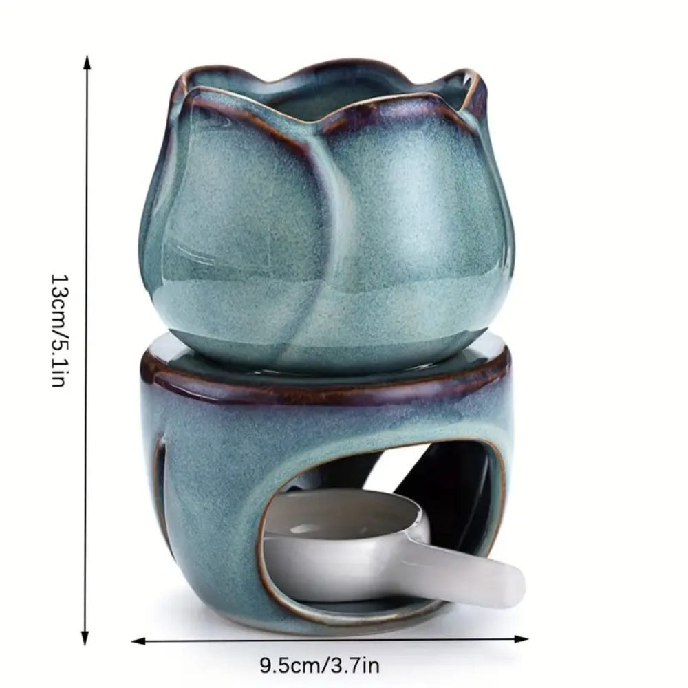 Tulip Shaped Ceramic Wax Warmer Aromatherapy Diffuser Set Candle Holder 6