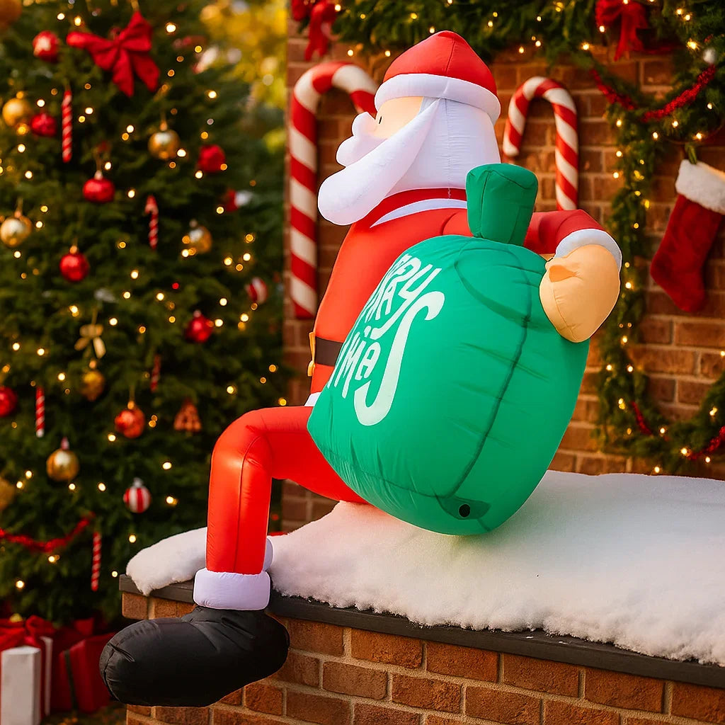 LED Lights Home Yard Ornaments Inflatable Toy Christmas Decorations Inflatable Santa Claus On Chimn 4