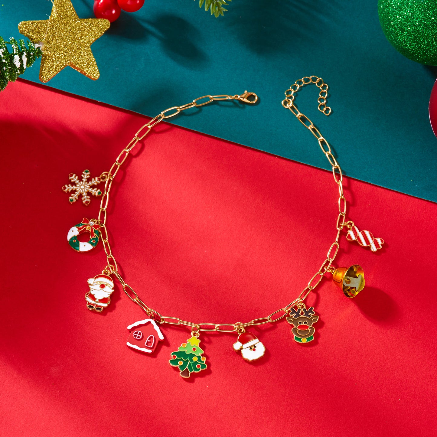 Pendant Necklace For Women New Year Christmas Tree Rhinestone Snowflake Santa Claus Bell Clavicle C 1