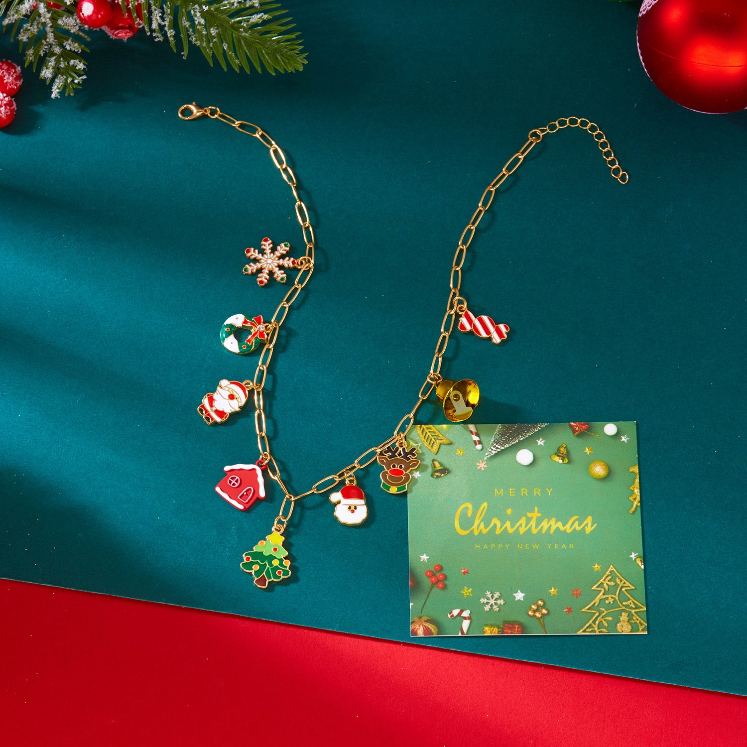 Pendant Necklace For Women New Year Christmas Tree Rhinestone Snowflake Santa Claus Bell Clavicle C 2