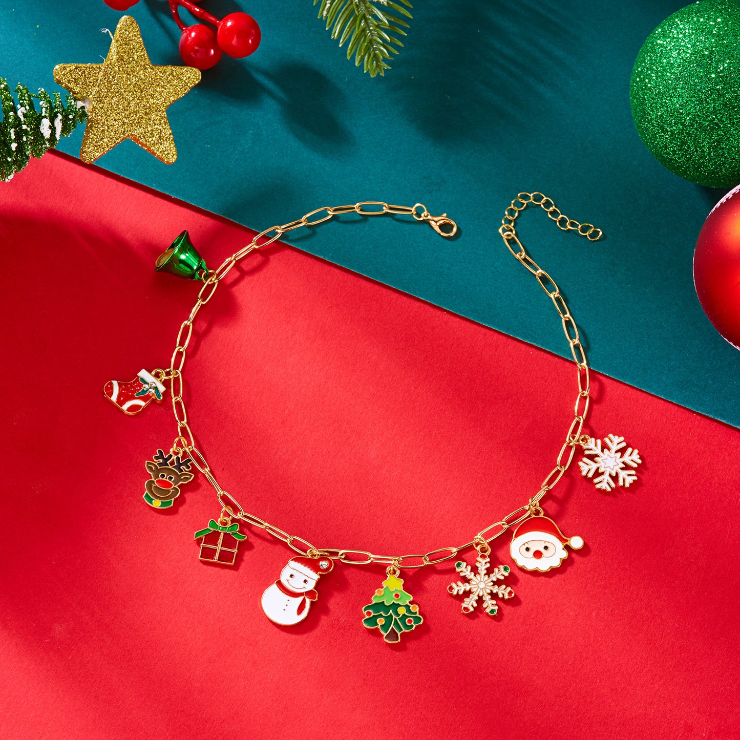 Pendant Necklace For Women New Year Christmas Tree Rhinestone Snowflake Santa Claus Bell Clavicle C 4