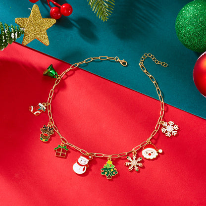 Pendant Necklace For Women New Year Christmas Tree Rhinestone Snowflake Santa Claus Bell Clavicle C 4