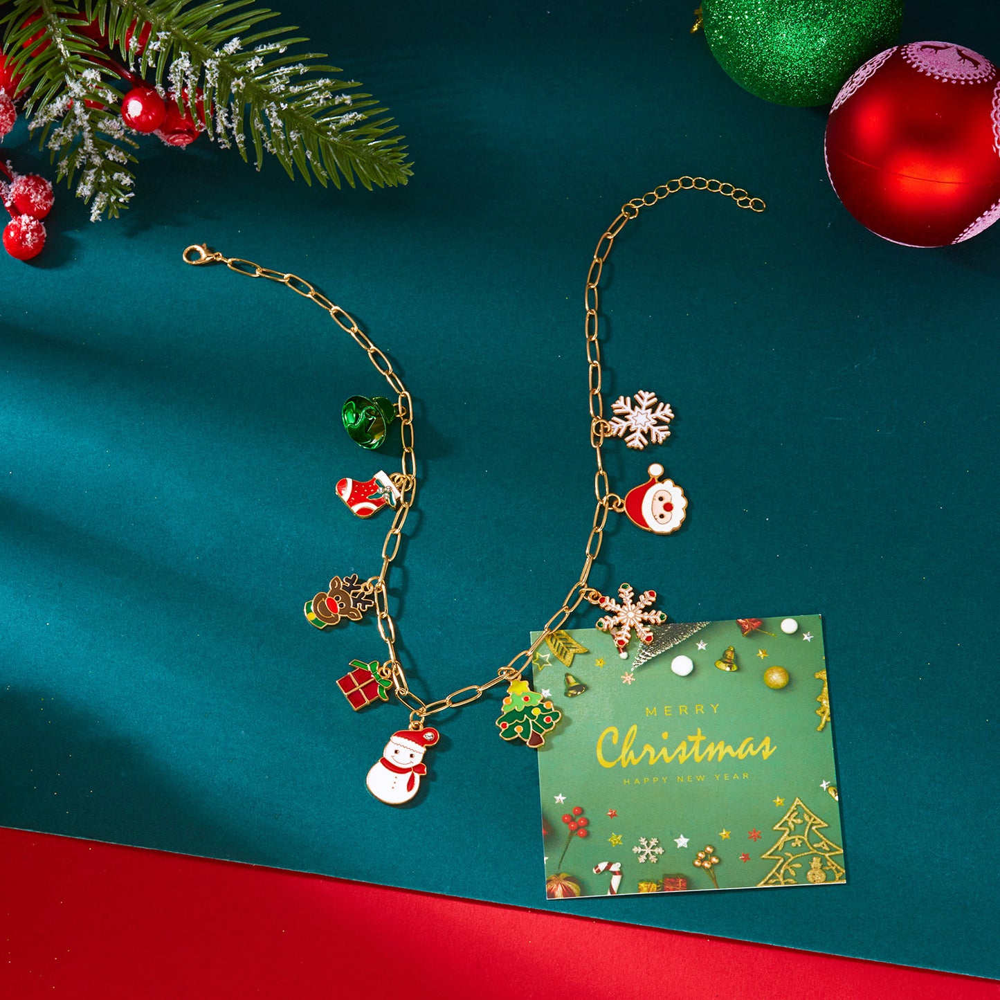 Pendant Necklace For Women New Year Christmas Tree Rhinestone Snowflake Santa Claus Bell Clavicle C 5