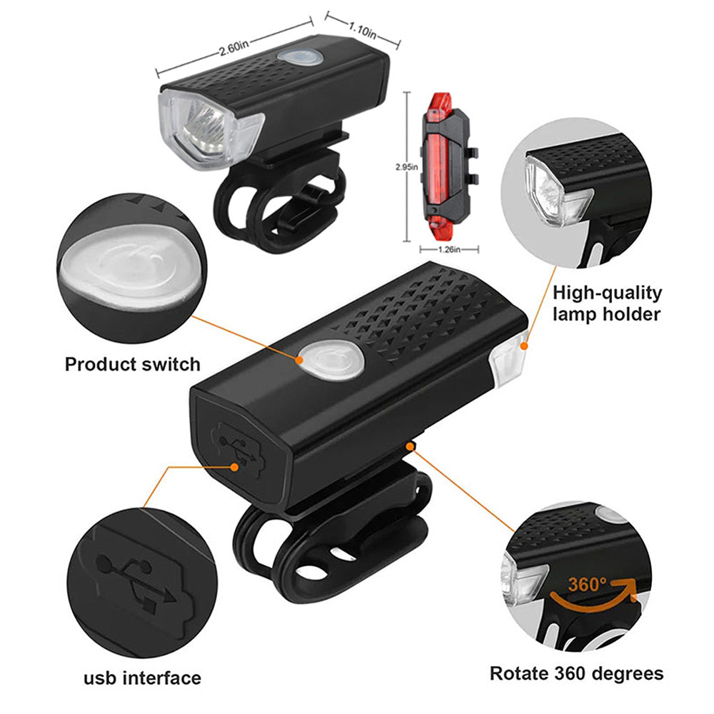 LED Rechargeable Bicycle Headlight Front Rear Bike Light Set Red Warning Tail Light For MTB And Nig 5