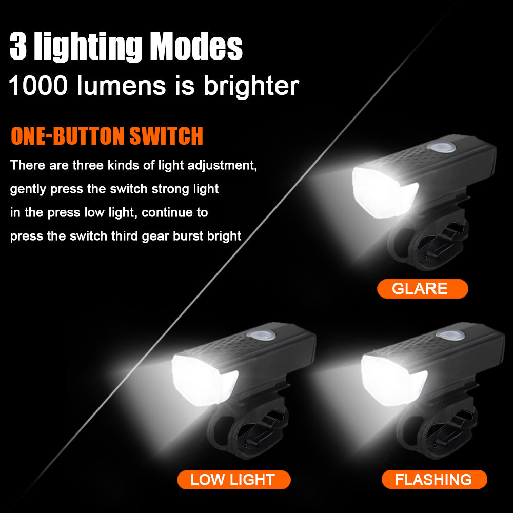 LED Rechargeable Bicycle Headlight Front Rear Bike Light Set Red Warning Tail Light For MTB And Nig 1